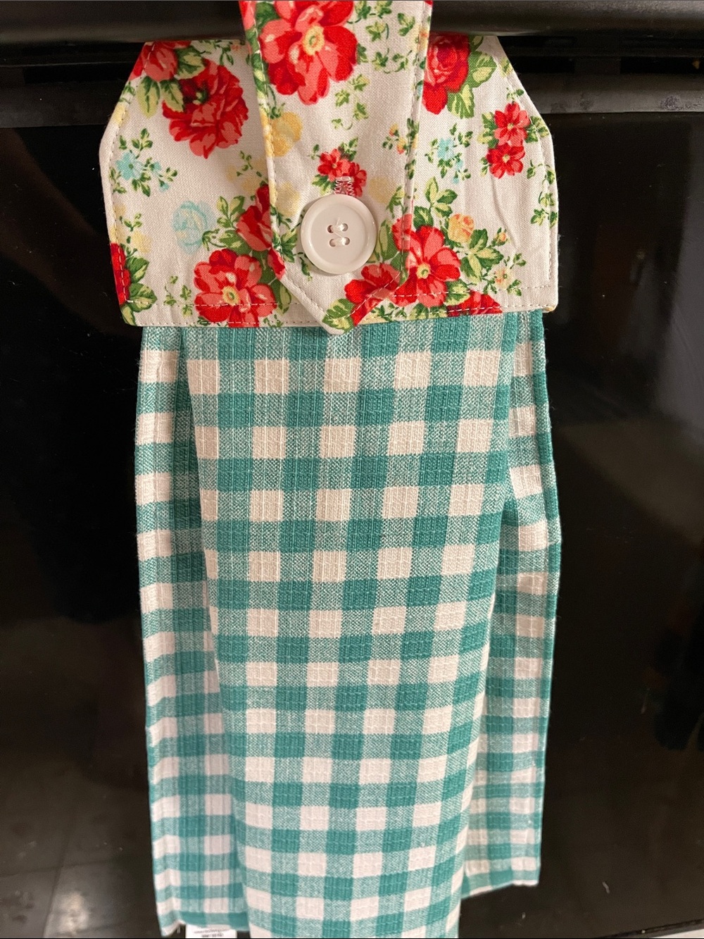 Pioneer Woman Sewn Top Towel with Bottom Gingham Check Turquoise